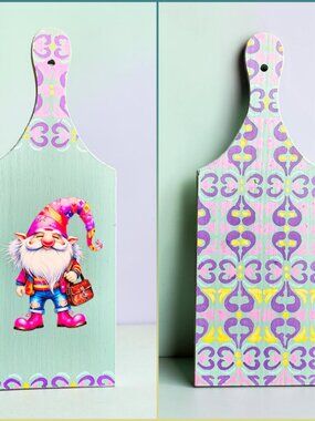 Whimsical Gnome Decorative Wooden Cutting Board, Wall Decor, Cottagecore